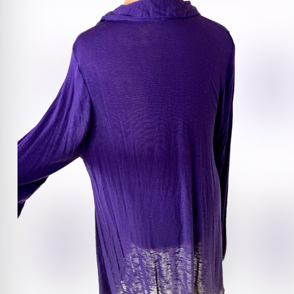 Cato purple pullover long sleeve curvy tunic v neck collar gathered cuffs sz L - Picture 4 of 7